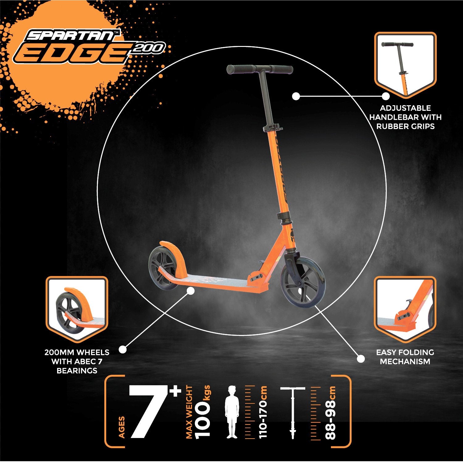 Spartan Edge - 200mm Wheel Folding Scooter - Orange